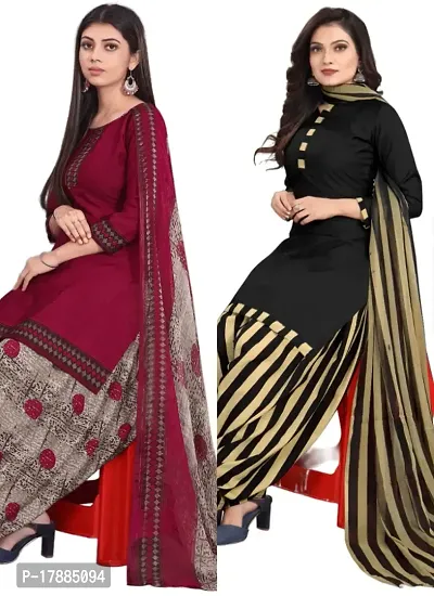 Maroon  Black Crepe Printed Dress Material with Dupatta For Women (Combo pack of 2)-thumb0