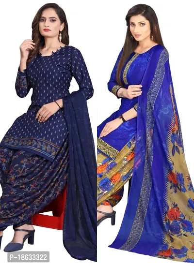 Navy Blue  Navy Blue Crepe Printed Dress Material with Dupatta For Women (Combo pack of 2)