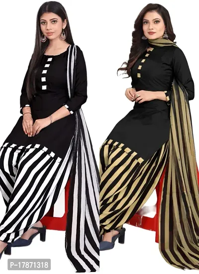 Black  Black Crepe Printed Dress Material with Dupatta For Women (Combo pack of 2)