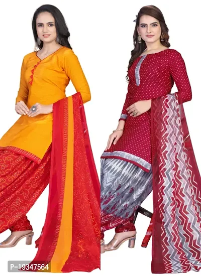 Yellow  Maroon Crepe Printed Dress Material with Dupatta For Women (Combo pack of 2)-thumb0