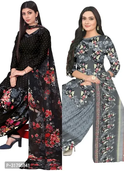 Elegant Multicoloured Cotton Printed Dress Material with Dupatta For Women (Combo Pack of 2)