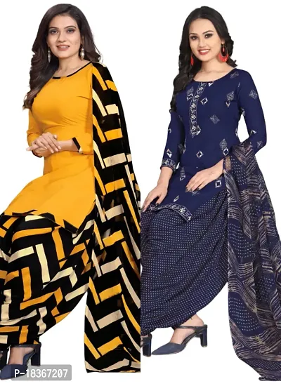 Yellow  Navy Blue Crepe Printed Dress Material with Dupatta For Women (Combo pack of 2)