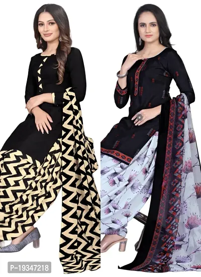 Black  Navy Blue Crepe Printed Dress Material with Dupatta For Women (Combo pack of 2)