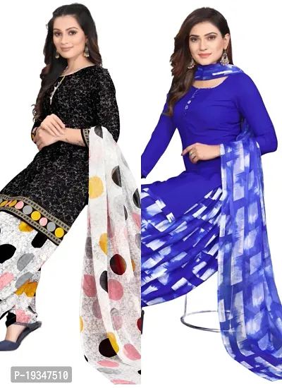 Black  Blue Crepe Printed Dress Material with Dupatta For Women (Combo pack of 2)