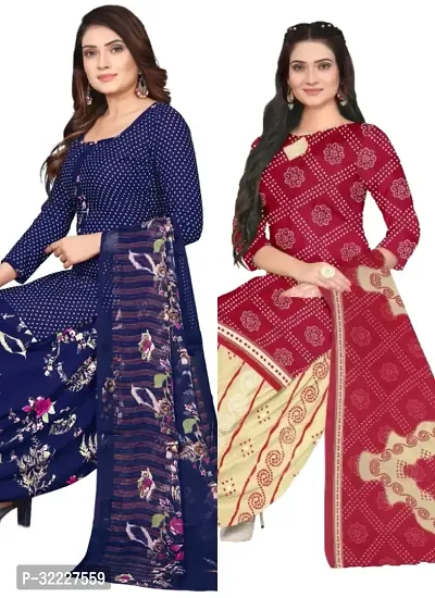 Elegant Multicoloured Cotton Printed Dress Material with Dupatta For Women (Combo Pack of 2)