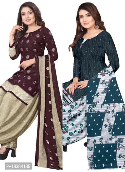 Wine  Multicolor Crepe Printed Dress Material with Dupatta For Women (Combo pack of 2)