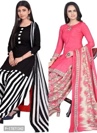 Black  Pink Crepe Printed Dress Material with Dupatta For Women (Combo pack of 2)