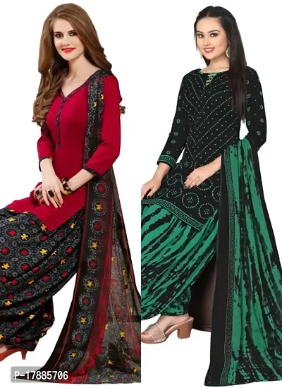 Red  Black Crepe Printed Dress Material with Dupatta For Women (Combo pack of 2)