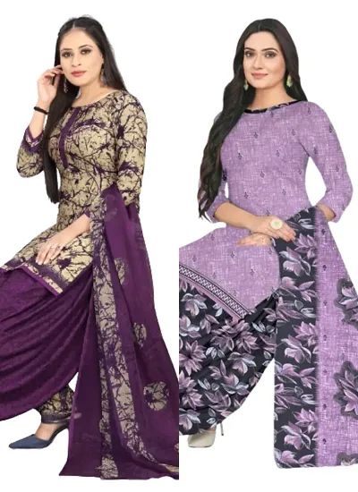 Stylish Cotton Blend Printed Unstitched Suits - Pack Of 2