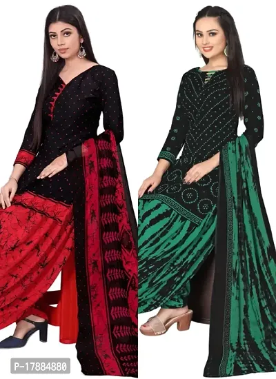 Black  Black Crepe Printed Dress Material with Dupatta For Women (Combo pack of 2)