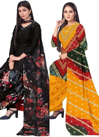 Stylish Crepe Digital Printed Unstitched Suits - Pack Of 2