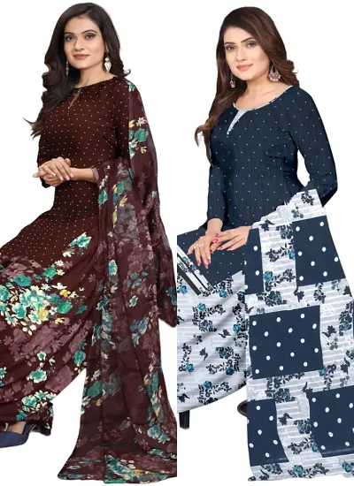 Crepe Dress Material with Dupatta For Women (Combo pack of 2)