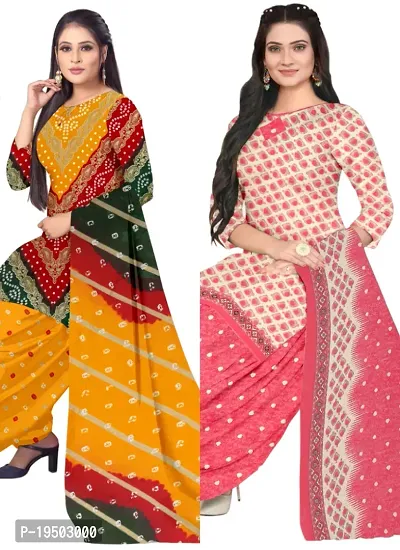 Multicolor  Pink Crepe Printed Dress Material with Dupatta For Women (Combo pack of 2)