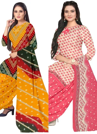 Stylish Crepe Printed Unstitched Suits - Pack Of 2