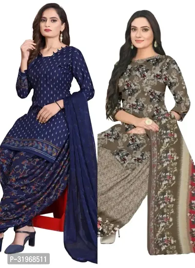 Elegant Multicoloured Cotton Printed Dress Material with Dupatta For Women (Combo Pack of 2)