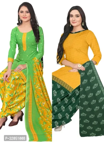 Elegant Multicoloured Cotton Printed Dress Material with Dupatta For Women (Combo Pack of 2)-thumb0