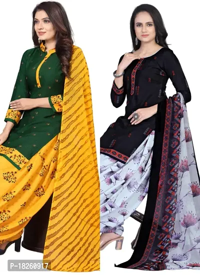 Green  Navy Blue Crepe Printed Dress Material with Dupatta For Women (Combo pack of 2)