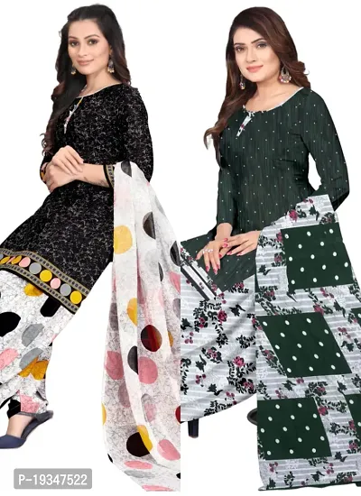 Black  Green Crepe Printed Dress Material with Dupatta For Women (Combo pack of 2)-thumb0