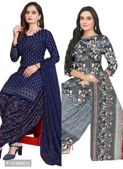 Elegant Multicoloured Cotton Printed Dress Material with Dupatta For Women (Combo Pack of 2)-thumb0