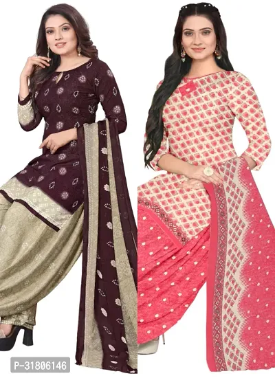 Elegant Multicoloured Cotton Printed Dress Material with Dupatta For Women (Combo Pack of 2)-thumb0