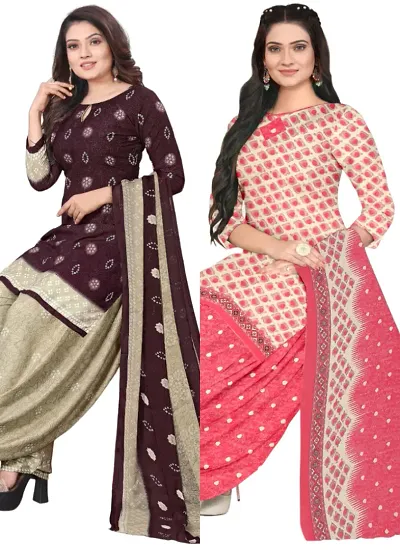 Stylish Cotton Blend Printed Unstitched Suits - Pack of 2