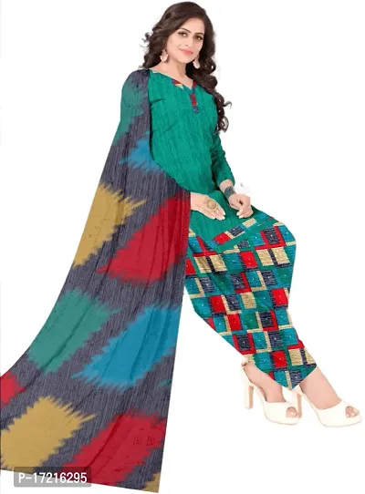 Elegant Turquoise Crepe Printed Dress Material with Dupatta For Women