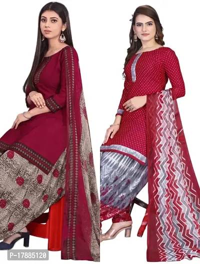 Maroon  Maroon Crepe Printed Dress Material with Dupatta For Women (Combo pack of 2)