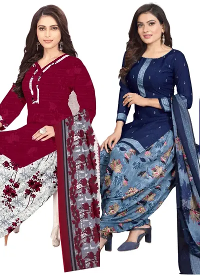 Elegant Crepe Digital Dress Material with Dupatta For Women