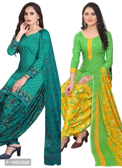 Teal  Green Crepe Printed Dress Material with Dupatta For Women (Combo pack of 2)