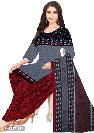 Grey  Black Crepe Printed Dress Material with Dupatta For Women (Combo pack of 2)-thumb2