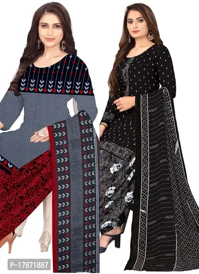 Grey  Black Crepe Printed Dress Material with Dupatta For Women (Combo pack of 2)-thumb0