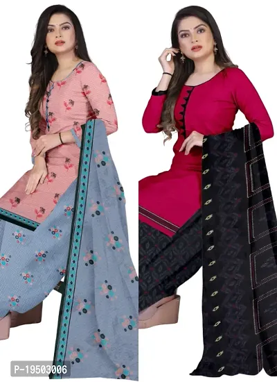 Pink  Pink Crepe Printed Dress Material with Dupatta For Women (Combo pack of 2)