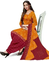 Elegant Orange Crepe Ethnic Print Dress Material with Dupatta For Women-thumb1