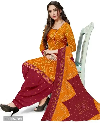 Elegant Orange Crepe Ethnic Print Dress Material with Dupatta For Women-thumb2