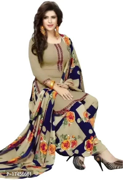 Elegant Beige Rayon Ethnic Print Dress Material with Dupatta For Women-thumb0