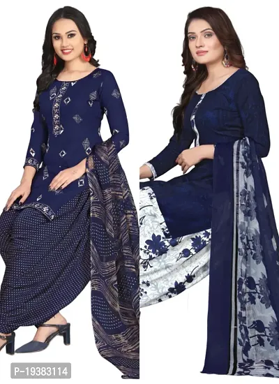 Navy Blue  Navy Blue Crepe Printed Dress Material with Dupatta For Women (Combo pack of 2)