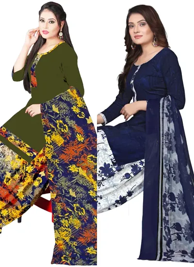 Stylish Cotton Blend Printed Unstitched Suits - Pack of 2