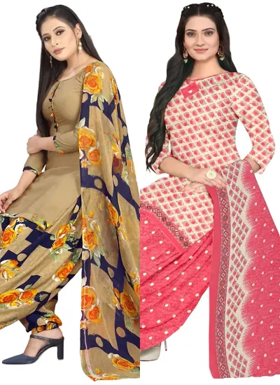 Stylish Crepe Digital Printed Unstitched Suits - Pack Of 2