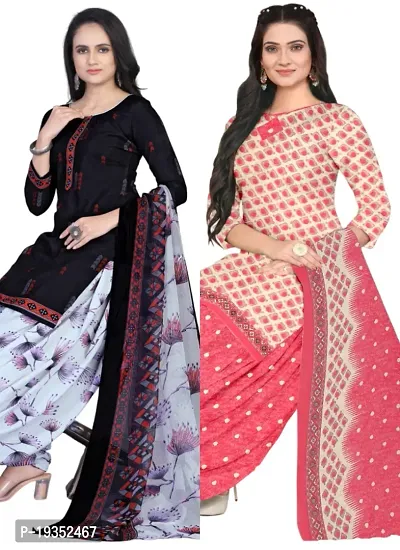 Navy Blue  Pink Crepe Printed Dress Material with Dupatta For Women (Combo pack of 2)