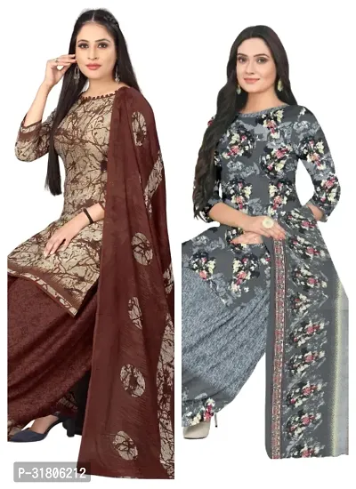 Elegant Multicoloured Cotton Printed Dress Material with Dupatta For Women (Combo Pack of 2)-thumb0