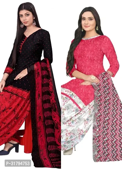 Elegant Multicoloured Cotton Printed Dress Material with Dupatta For Women (Combo Pack of 2)