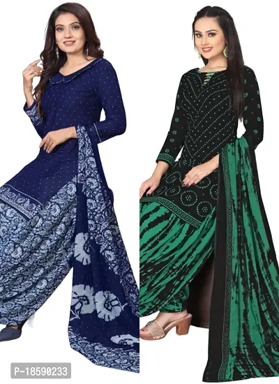 Navy Blue  Black Crepe Printed Dress Material with Dupatta For Women (Combo pack of 2)