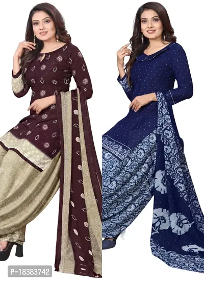 Wine  Navy Blue Crepe Printed Dress Material with Dupatta For Women (Combo pack of 2)-thumb0