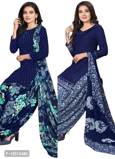Navy Blue  Navy Blue Crepe Printed Dress Material with Dupatta For Women (Combo pack of 2)-thumb0