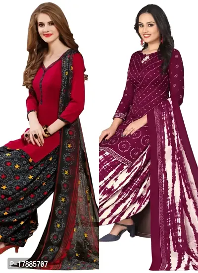 Red  Maroon Crepe Printed Dress Material with Dupatta For Women (Combo pack of 2)