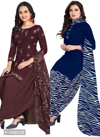 Wine  Navy Blue Crepe Printed Dress Material with Dupatta For Women (Combo pack of 2)