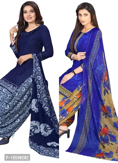 Navy Blue  Navy Blue Crepe Printed Dress Material with Dupatta For Women (Combo pack of 2)-thumb0