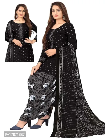 Grey  Black Crepe Printed Dress Material with Dupatta For Women (Combo pack of 2)-thumb3