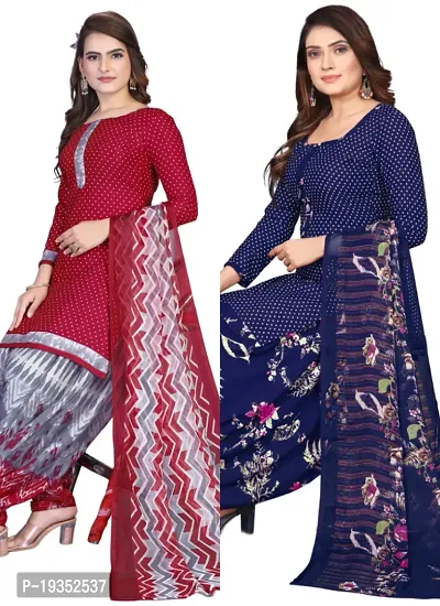 Maroon  Navy Blue Crepe Printed Dress Material with Dupatta For Women (Combo pack of 2)