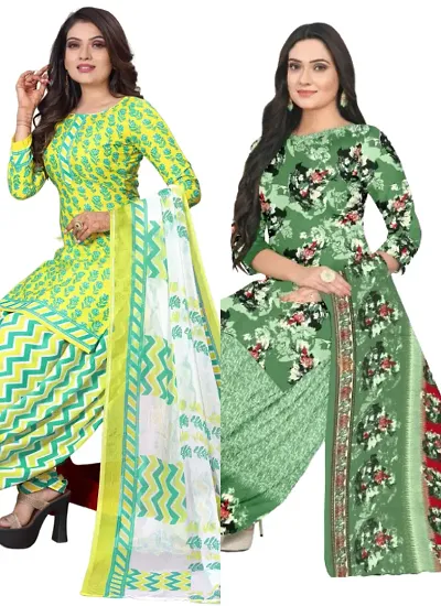 Stylish Cotton Blend Printed Unstitched Suits - Pack of 2